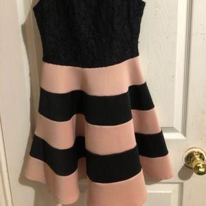 black and beige dress